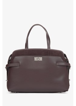 Estro: Ciemnobrązowa torebka damska typu tote ze skóry naturalnej ze sklepu Estro w kategorii Torebki damskie - zdjęcie 187250140