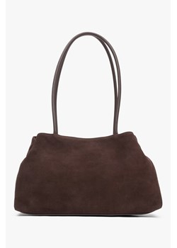 Estro: Ciemnobrązowa torebka damska na ramię z miękkiego weluru naturalnego ze sklepu Estro w kategorii Torebki damskie - zdjęcie 187250192