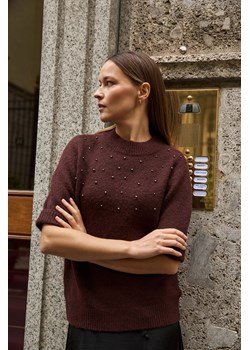 Sweter z krótkimi rękawami burgundowy - id: 32266 - marki Moodo.pl - 187250471 Sweter z krótkimi rękawami burgundowy ze sklepu Moodo.pl w kategorii Swetry damskie - zdjęcie 187250471