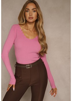 Różowy Sweter o Taliowanym Kroju z Nieregularnym Dekoltem w V Fenalissa - id: WMY-5858-MIX3K-45-PINK - marki Renee - 187257863 Różowy Sweter o Taliowanym Kroju z Nieregularnym Dekoltem w V Fenalissa ze sklepu renee.pl w kategorii Swetry damskie - zdjęcie 187257863