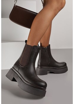 Brązowe Botki Sztyblety na Platformie Tevirka - id: MS1606-54-BROWN - marki Renee - 187264683 Brązowe Botki Sztyblety na Platformie Tevirka ze sklepu renee.pl w kategorii Botki - zdjęcie 187264683