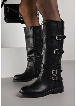 Czarne Kozaki Bikery Ozdobione Paskami i Kwadratowymi Klamrami Lingara ze sklepu born2be.pl w kategorii Kozaki damskie - zdjęcie 187264943