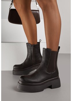 Brązowe Botki Sztyblety na Grubej Podeszwie Tevinda ze sklepu born2be.pl w kategorii Botki - zdjęcie 187264950