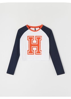 Sinsay - Crop top z długim rękawem raglanowym i nadrukiem - granatowy - id: 1472B-59X - marki Sinsay - 187266273 Sinsay - Crop top z długim rękawem raglanowym i nadrukiem - granatowy ze sklepu Sinsay w kategorii Bluzki damskie - zdjęcie 187266273