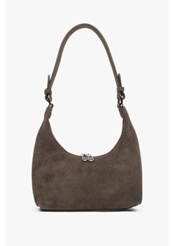 Estro: Brązowa torebka damska na ramię typu półksiężyc z naturalnego weluru - id: 15271227621724 - marki Estro - 187270042 Estro: Brązowa torebka damska na ramię typu półksiężyc z naturalnego weluru ze sklepu Estro w kategorii Torebki hobo - zdjęcie 187270042