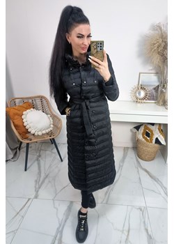 długi jesienno - zimowy płaszcz matowy roksana z paskiem na napy- czarny ze sklepu STYLOWO w kategorii Płaszcze damskie - zdjęcie 187270152