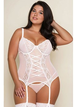 Biały gorset z paskami do pończoch i stringi plus size Brenda, Kolor biały, Rozmiar XL, SoftLine Collection - id: 176601 - marki Softline - 187271991 Biały gorset z paskami do pończoch i stringi plus size Brenda, Kolor biały, Rozmiar XL, SoftLine Collection ze sklepu Intymna w kategorii Komplety bielizny damskiej - zdjęcie 187271991