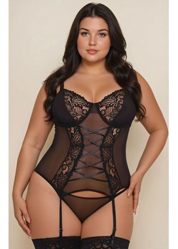 Czarny gorset z paskami do pończoch i stringi plus size Brenda, Kolor czarny, Rozmiar XL, SoftLine Collection - id: 176600 - marki Softline - 187271992 Czarny gorset z paskami do pończoch i stringi plus size Brenda, Kolor czarny, Rozmiar XL, SoftLine Collection ze sklepu Intymna w kategorii Komplety bielizny damskiej - zdjęcie 187271992