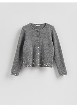 Reserved - Kardigan z aplikacją - szary - id: 079GS-85M - marki Reserved - 187275214 Reserved - Kardigan z aplikacją - szary ze sklepu Reserved w kategorii Swetry damskie - zdjęcie 187275214