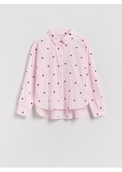 Reserved - Wzorzysta koszula z bawełny - pastelowy róż - id: 445FW-03X - marki Reserved - 187275402 Reserved - Wzorzysta koszula z bawełny - pastelowy róż ze sklepu Reserved w kategorii Bluzki dziewczęce - zdjęcie 187275402