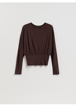 Reserved - Longsleeve z wiskozą - ciemnobrązowy ze sklepu Reserved w kategorii Bluzki damskie - zdjęcie 187275513