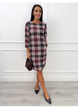 Bordowa Prosta Sukienka w Kratę - id: 23070393 - marki Modnakiecka.pl - 187276521 Bordowa Prosta Sukienka w Kratę ze sklepu ModnaKiecka.pl w kategorii Sukienki - zdjęcie 187276521