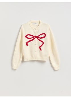 Reserved - Kardigan z kokardką - kremowy - id: 425HI-02X - marki Reserved - 187276790 Reserved - Kardigan z kokardką - kremowy ze sklepu Reserved w kategorii Swetry damskie - zdjęcie 187276790