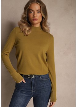 Zielony Golf o Dopasowanym Kroju Zdobiony Minimalistycznymi Aplikacjami Unissa - id: WMY-5854-MIX5K-107-OLIVER - marki Renee - 187277204 Zielony Golf o Dopasowanym Kroju Zdobiony Minimalistycznymi Aplikacjami Unissa ze sklepu renee.pl w kategorii Swetry damskie - zdjęcie 187277204