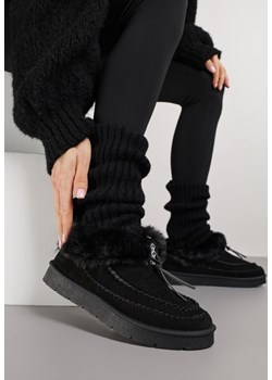 Czarne Śniegowce na Platformie Ozdobione Haftem i Futerkiem Linedis - id: LT409-38-BLACK - marki Renee - 187278293 Czarne Śniegowce na Platformie Ozdobione Haftem i Futerkiem Linedis ze sklepu renee.pl w kategorii Śniegowce damskie - zdjęcie 187278293