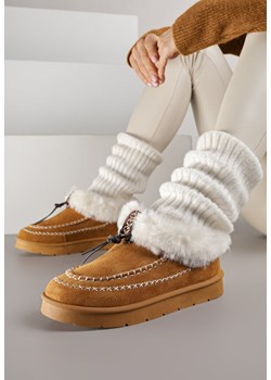 Brązowe Śniegowce na Platformie Ozdobione Haftem i Futerkiem Linedis - id: LT409-68-CAMEL - marki Renee - 187278300 Brązowe Śniegowce na Platformie Ozdobione Haftem i Futerkiem Linedis ze sklepu renee.pl w kategorii Śniegowce damskie - zdjęcie 187278300