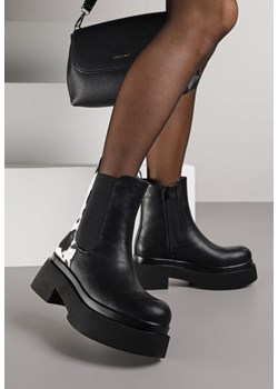 Czarno-Białe Botki Sztyblety na Platformie Tevirka ze sklepu renee.pl w kategorii Botki - zdjęcie 187278342