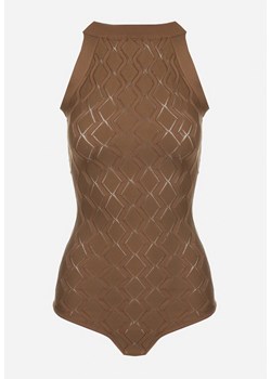 Ciemnobrązowe Body z Wiskozy o Tłoczonej Fakturze Idolina - id: 212779 - marki born2be - 187278494 Ciemnobrązowe Body z Wiskozy o Tłoczonej Fakturze Idolina ze sklepu born2be.pl w kategorii Body damskie - zdjęcie 187278494