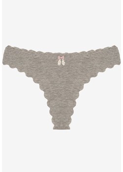 Szare Bawełniane Majtki Stringi z Prążkowanej Tkaniny Eziane - id: 401738 - marki born2be - 187279582 Szare Bawełniane Majtki Stringi z Prążkowanej Tkaniny Eziane ze sklepu born2be.pl w kategorii Majtki damskie - zdjęcie 187279582