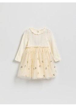 Reserved - Bawełniana sukienka z tiulowym dołem - kremowy ze sklepu Reserved w kategorii Sukienki dziewczęce - zdjęcie 187279730
