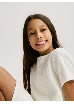 Reserved - Tweedowa sukienka z cekinami - złamana biel - id: 294FW-01X - marki Reserved - 187281550 Reserved - Tweedowa sukienka z cekinami - złamana biel ze sklepu Reserved w kategorii Sukienki dziewczęce - zdjęcie 187281550