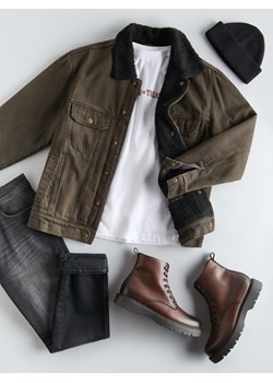 Reserved - Jeansowa kurtka sherpa - brązowy ze sklepu Reserved w kategorii Kurtki męskie - zdjęcie 187281592