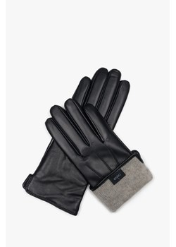 Estro: Czarne rękawiczki damskie ze skóry naturalnej z wełnianą podszewką - id: 15277618299228 - marki Estro - 187284980 Estro: Czarne rękawiczki damskie ze skóry naturalnej z wełnianą podszewką ze sklepu Estro w kategorii Rękawiczki damskie - zdjęcie 187284980