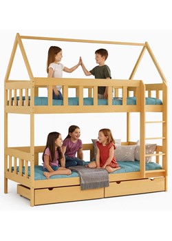 Piętrowe łóżko domek z materacami i szufladami dla dzieci, sosna R8-L77 ze sklepu Edinos.pl w kategorii Łóżka dziecięce - zdjęcie 187285332