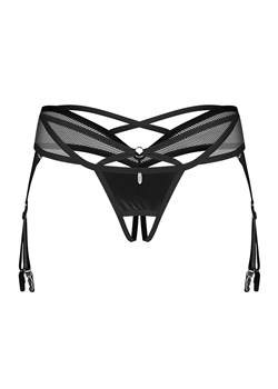 Obsessive otwarte stringi damskie z paskami do pończoch Dominna, Kolor czarny, Rozmiar S/M, Obsessive ze sklepu Intymna w kategorii Majtki damskie - zdjęcie 187287574