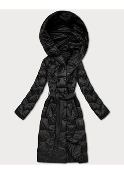 Pikowany płaszcz z paskiem Libland czarny (LD-7806) ze sklepu goodlookin.pl w kategorii Płaszcze damskie - zdjęcie 187289330