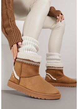 Brązowe Wsuwane Śniegowce Zdobione Futrem i Haftem Mevittia ze sklepu born2be.pl w kategorii Śniegowce damskie - zdjęcie 187290134