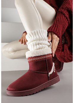 Bordowe Wsuwane Śniegowce Zdobione Futrem i Haftem Mevittia ze sklepu born2be.pl w kategorii Śniegowce damskie - zdjęcie 187290141