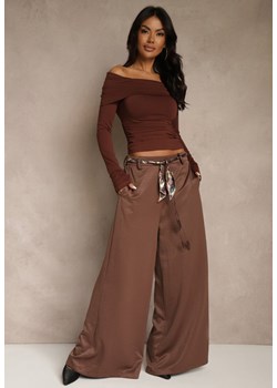 Brązowe Szerokie Spodnie z Paskiem w Stylu Wstążki Tussema ze sklepu renee.pl w kategorii Spodnie damskie - zdjęcie 187290212