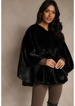 Czarne Futerkowe Ponczo Ozdobione Paskiem Monareva - id: LM7207-38-BLACK - marki Renee - 187290242 Czarne Futerkowe Ponczo Ozdobione Paskiem Monareva ze sklepu renee.pl w kategorii Poncza - zdjęcie 187290242