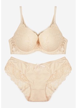 Jasnobeżowy Koronkowy Komplet Majtki Figi i Biustonosz Eziselle - id: 8992C-43-L.BEIGE - marki Renee - 187290303 Jasnobeżowy Koronkowy Komplet Majtki Figi i Biustonosz Eziselle ze sklepu renee.pl w kategorii Komplety bielizny damskiej - zdjęcie 187290303