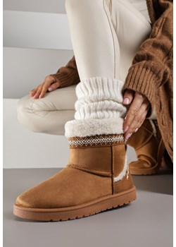 Brązowe Śniegowce o Wsuwanym Fasonie z Haftem i Futrem przy Cholewce Mevinadia - id: C2066-68-CAMEL - marki Renee - 187290333 Brązowe Śniegowce o Wsuwanym Fasonie z Haftem i Futrem przy Cholewce Mevinadia ze sklepu renee.pl w kategorii Śniegowce damskie - zdjęcie 187290333