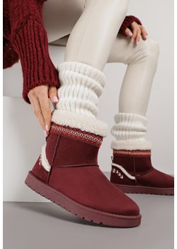 Bordowe Śniegowce o Wsuwanym Fasonie z Haftem i Futrem przy Cholewce Mevinadia - id: C2066-461-WINE - marki Renee - 187290340 Bordowe Śniegowce o Wsuwanym Fasonie z Haftem i Futrem przy Cholewce Mevinadia ze sklepu renee.pl w kategorii Śniegowce damskie - zdjęcie 187290340