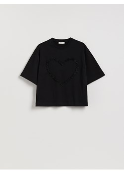 Reserved - T-shirt z aplikacją serce - czarny ze sklepu Reserved w kategorii Bluzki damskie - zdjęcie 187290594