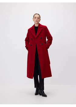Reserved - Dwurzędowy płaszcz z wełną - czerwony ze sklepu Reserved w kategorii Płaszcze damskie - zdjęcie 187290953