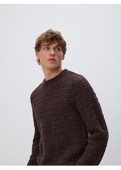 Reserved - Strukturalny sweter z wełną - ciemnobrązowy ze sklepu Reserved w kategorii Swetry męskie - zdjęcie 187291093