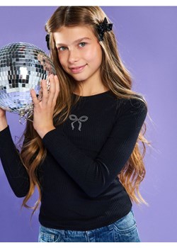 Sinsay - Prążkowana bluzka z ozdobnymi cyrkoniami - czarny - id: 334GG-99X - marki Sinsay - 187291651 Sinsay - Prążkowana bluzka z ozdobnymi cyrkoniami - czarny ze sklepu Sinsay w kategorii Bluzki dziewczęce - zdjęcie 187291651