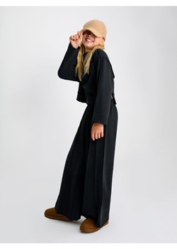 Sinsay - Spodnie wide leg z grubej prążkowanej dzianiny z polarem wewnątrz - czarny ze sklepu Sinsay w kategorii Spodnie dziewczęce - zdjęcie 187291690