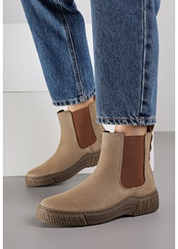 Ciemnobeżowe Botki Sztyblety na Ozdobnie Żłobionej Podeszwie Ezisane - id: 402014 - marki born2be - 187292314 Ciemnobeżowe Botki Sztyblety na Ozdobnie Żłobionej Podeszwie Ezisane ze sklepu born2be.pl w kategorii Botki - zdjęcie 187292314