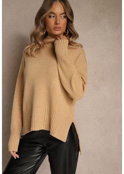 Beżowy Gładki Golf Casual Ralloria ze sklepu renee.pl w kategorii Swetry damskie - zdjęcie 187292400