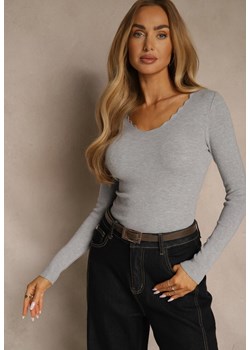 Szary Sweter o Taliowanym Kroju z Nieregularnym Dekoltem w V Fenalissa ze sklepu renee.pl w kategorii Swetry damskie - zdjęcie 187292430