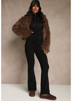 Czarne Dzianinowe Spodnie z Wiskozą o Kroju Flare Zetene ze sklepu renee.pl w kategorii Spodnie damskie - zdjęcie 187292460