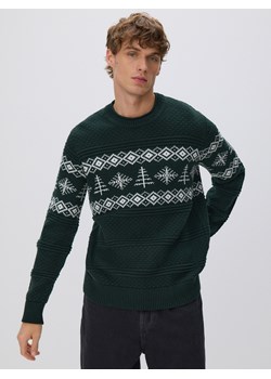 Reserved - Strukturalny sweter z bawełną - ciemnozielony ze sklepu Reserved w kategorii Swetry męskie - zdjęcie 187294123