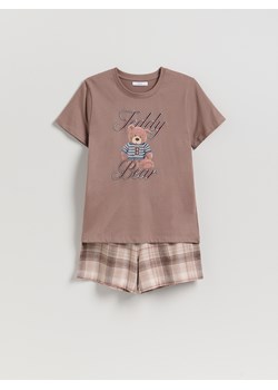 Reserved - Dwuczęściowa piżama z nadrukiem - brązowy - id: 204EY-84X - marki Reserved - 187294144 Reserved - Dwuczęściowa piżama z nadrukiem - brązowy ze sklepu Reserved w kategorii Piżamy damskie - zdjęcie 187294144