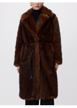 Reserved - Płaszcz ze sztucznego futra z paskiem - brązowy ze sklepu Reserved w kategorii Płaszcze damskie - zdjęcie 187294364
