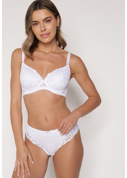 Biały Klasyczny Komplet Biustonosz i Majtki Figi z Koronką Ezilene ze sklepu born2be.pl w kategorii Komplety bielizny damskiej - zdjęcie 187294733